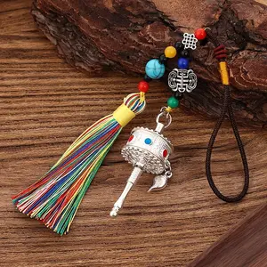 Tibetan Prayer Wheel Car Hanging Ornament, Exquisite Craftsmanship Spiritual Decoration with Blessings - Perfect Gift Choice, Good Luck Charm, Positive Energy, Intricate Detailing, Symbolic Ornament, Highquality Decor, Handcrafted Pendant, Blessing Charm,