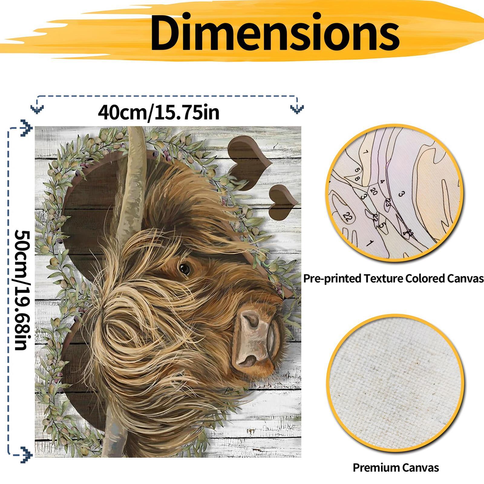 Highland Cow Pattern DIY Painting by Numbers Kit without Frame, DIY Paint by Numbers, Wall Art Decor for Home Living Room Bedroom