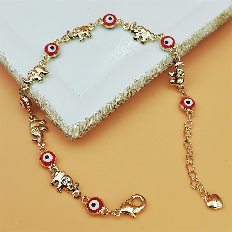 Women's Bohemian Elephant Charm Bracelet - Golden-Tone Red Eyes Adjustable Clasp Valentine's Birthday Anniversary Gift for Her