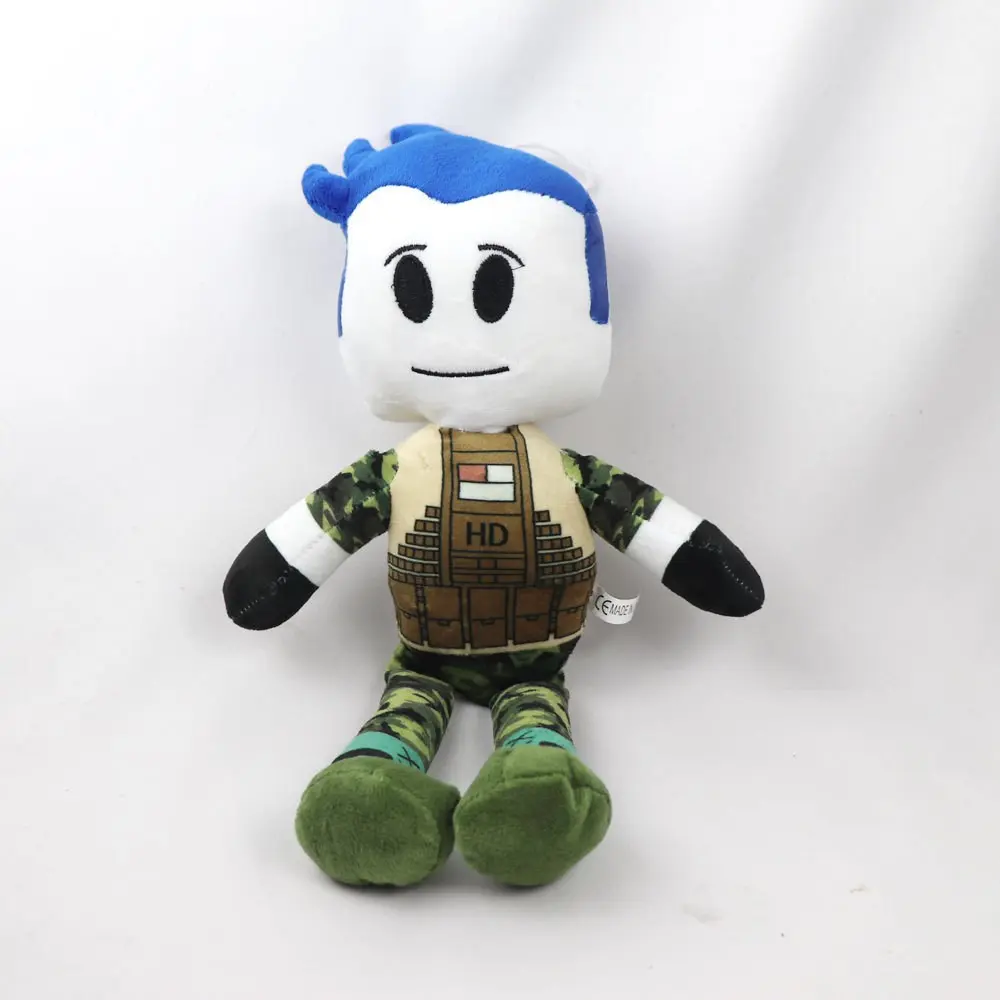 New Roblox Blue Hair Camouflage Soldier Plush Toy, Virtual World Game Merchandise, Soft and Cuddly Collectible Figure