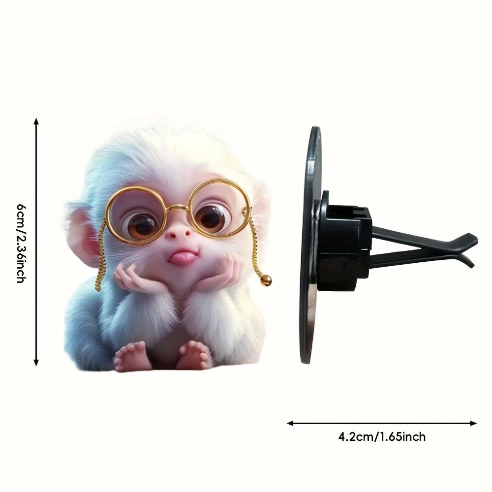Cute Monkey Car Air Vent Clip Freshener with 2 Aromatherapy Tablets – Adorable Cartoon Design, Acrylic Decoration for Fresh Car Interiors, Includes Glasses & Bubbles Illustration, Funny Car Air Freshener