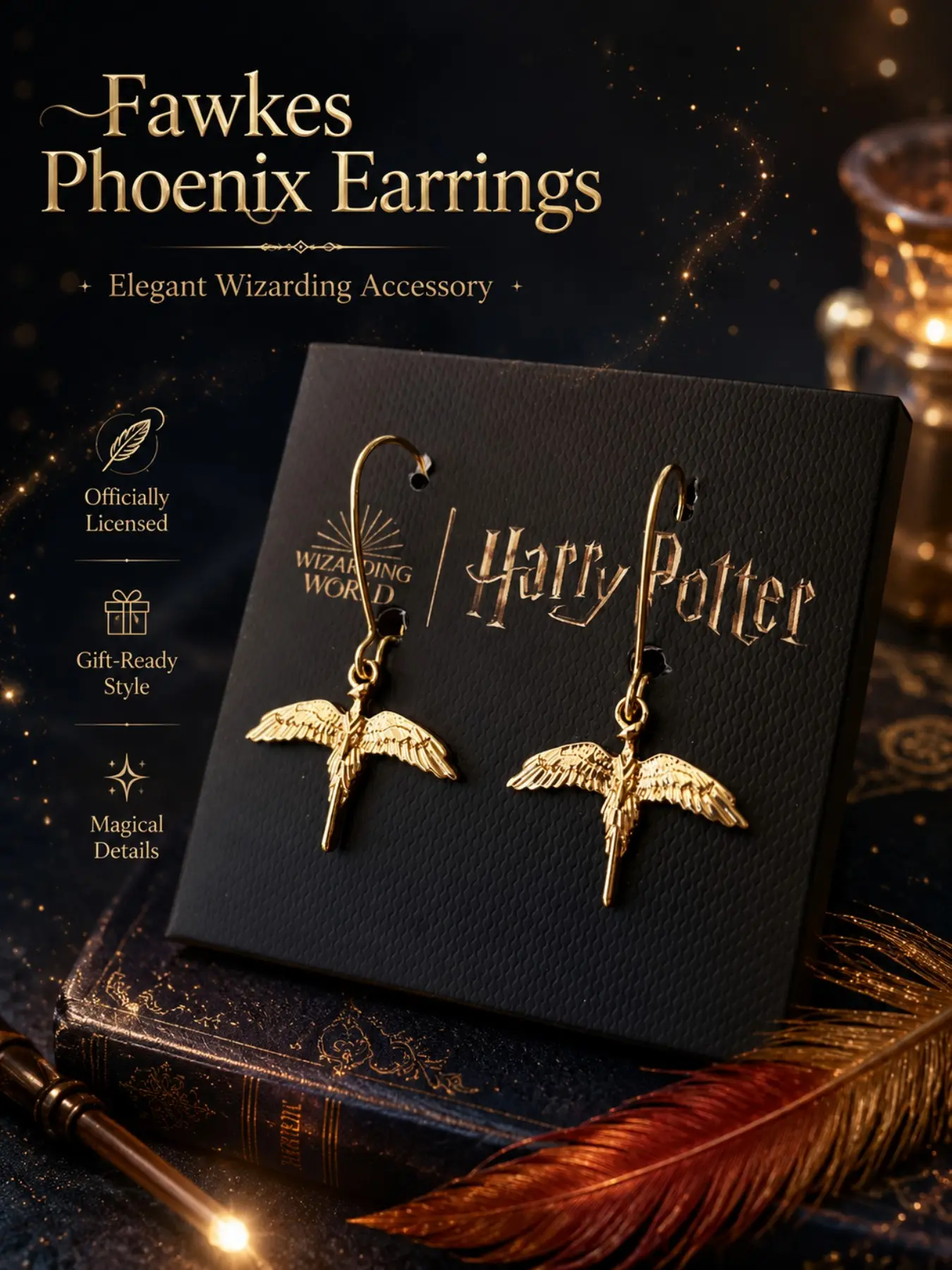 Harry Potter Fawkes Phoenix Drop Earrings, Vintage Dangle Jewelry, Halloween Cosplay Birthday Gift for Women