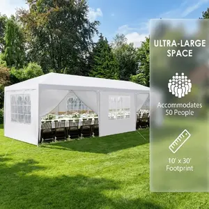 10x30' Wedding Party Canopy Tent Outdoor Gazebo With 8 Removable Sidewalls- Elegant White Gazebo Pavilion For Weddings, Catering Events, Bbqs, Parties - Spacious Shelter With Zippered Doors, Ideal For Backyard, Garden, Wedding Tents Outdoor Party