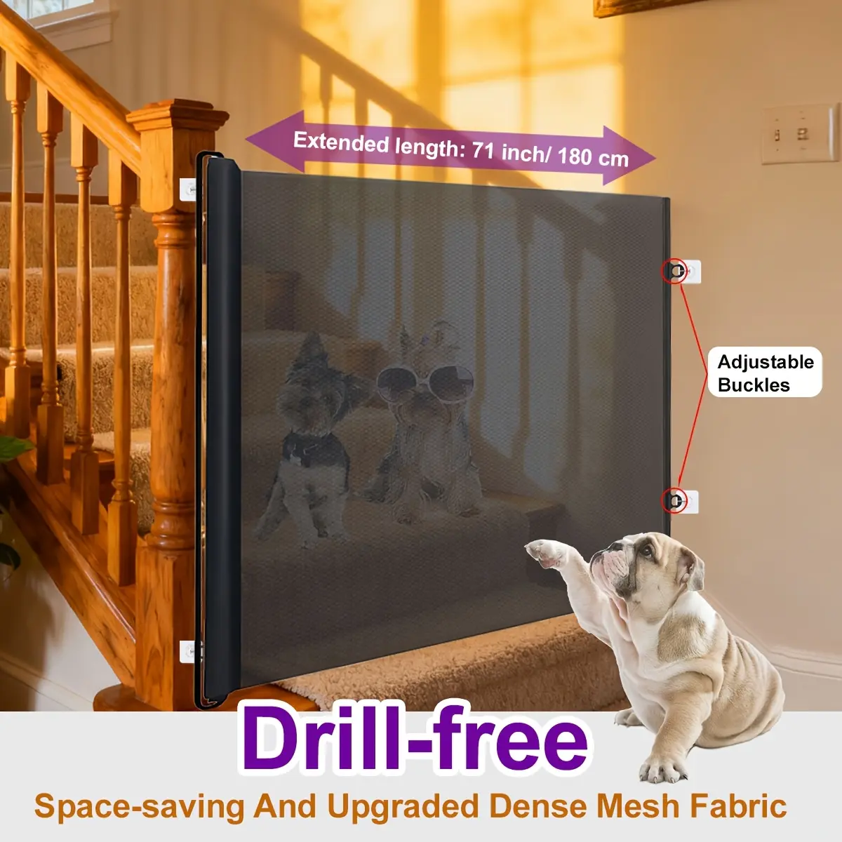 Scalable Mesh Fence, Easy to Install, No Need to Drill Holes for Dogs, Cats, and Pet Fences, Suitable for Stairs, Doors, and Rooms