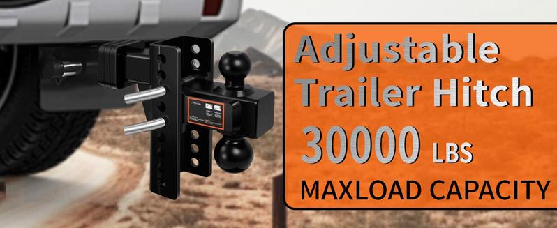 Cxforste Adjustable Trailer Hitch Drop Hitch Fits 2 Inch Receiver, 6" Drop/Rise, Tow Hitch with 2" and 2-5/16" Ball, 30,000 LBS GTW, Trailer Hitches with Anti-Theft Pin, Black. Heavy Duty Solid Ball Mount.Ultra Quiet