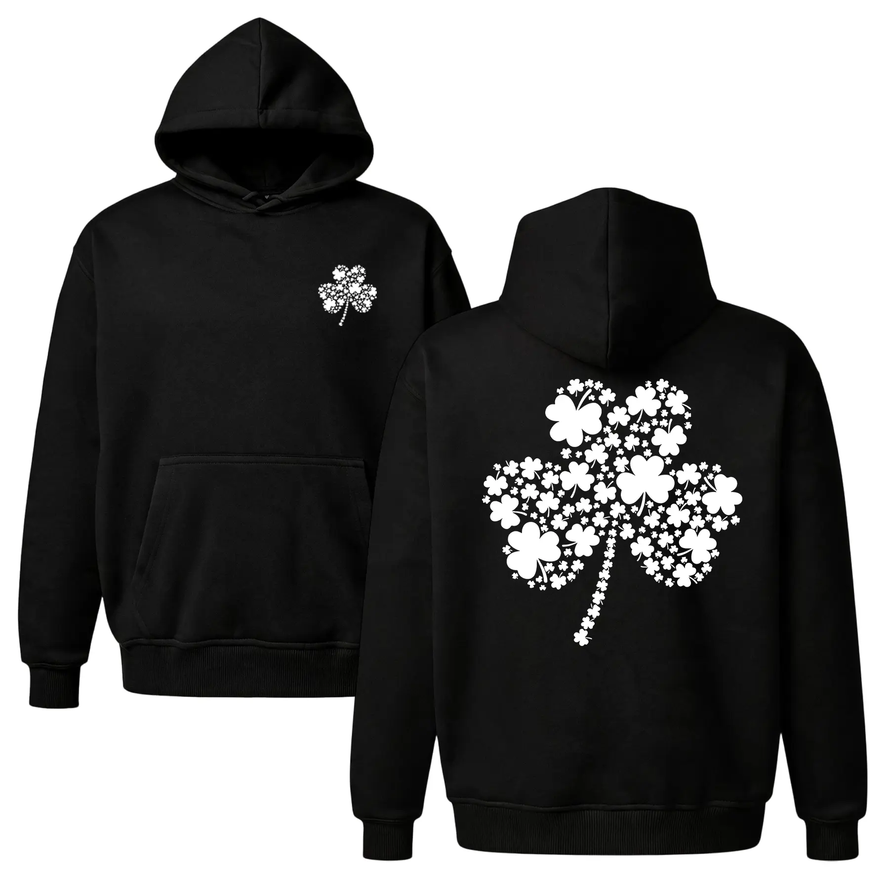St. Patrick's Day Shamrock Hoodie |   Minimalist Black Graphic Sweatshirt |   Cozy Oversized Unisex Fleece Top