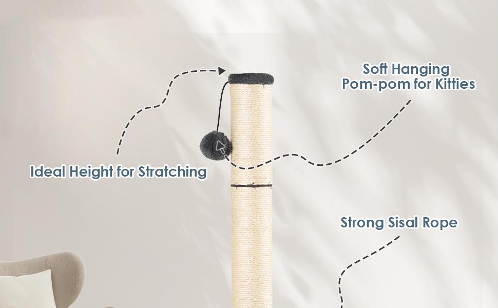 31.5" Tall Cat Scratching Post, Natural Sisal Scratcher with Large Plush Base & Interactive Toys for All Cats,Grey
