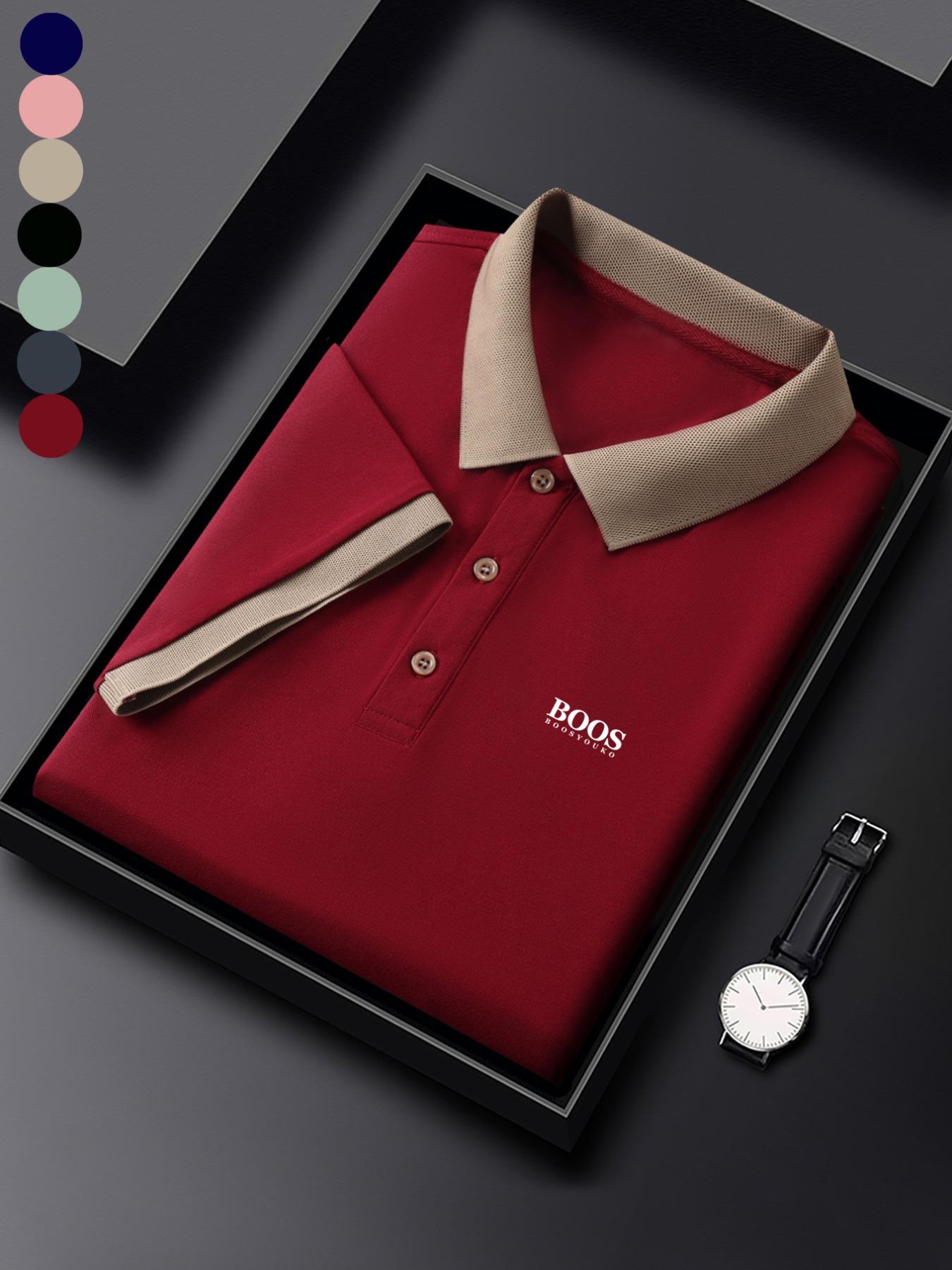 Men's Regular Fit Solid Color Contrast Trim Polo Shirt, Casual Short Sleeve Collared Top for Summer, Fashion Men's Clothes for Daily Wear, Tropical