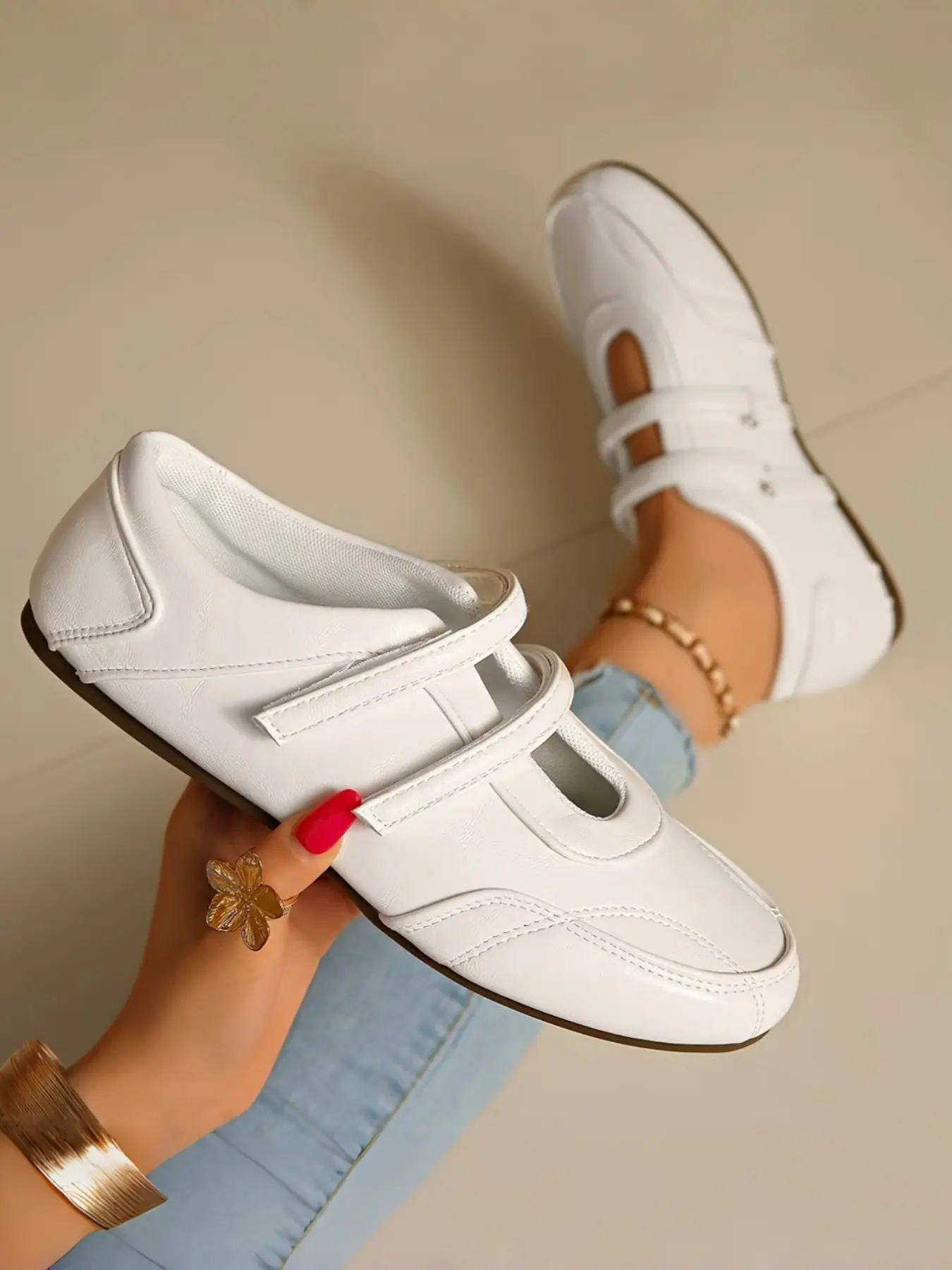 Women's Ballet Flat Mary Jane Style Sneakers, Hollow Out Laces, Soft Insole, Retro Fashion, Comfortable Casual Shoes for Office, Streetwear, Daily Wear