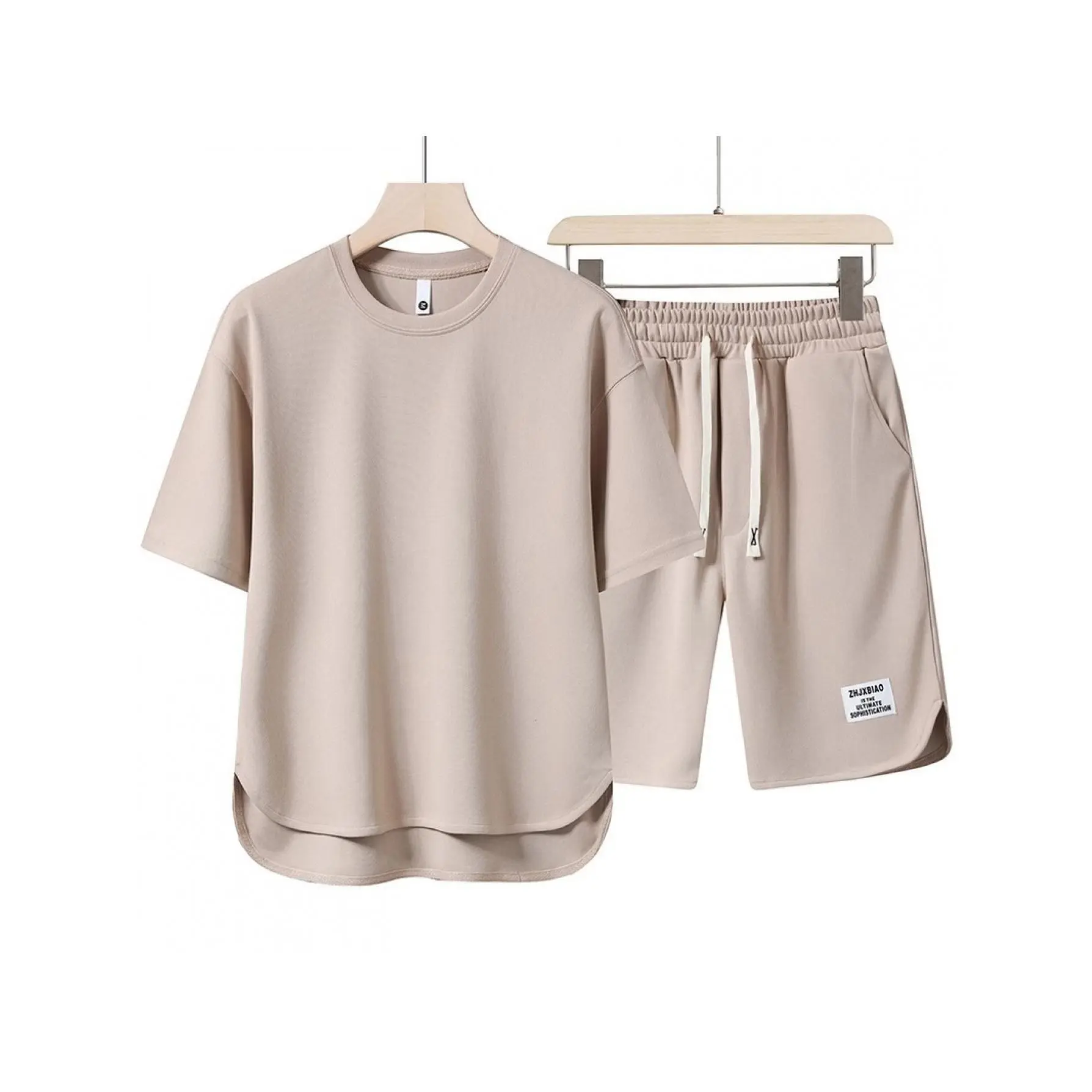 Men's 2026 Premium Woven Waffle Weave 2-Piece Sportswear Set - Shortsleeve T-Shirt with Drop Shoulder, Loose-Fitting Matching Shorts, Plain Stylish Complete Look Urban Athletic Casual Outfit