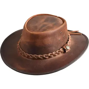 Austrailian   Style Cowboy Hat Wide Brim Real Water Resistant Outback  Hat for Halloween