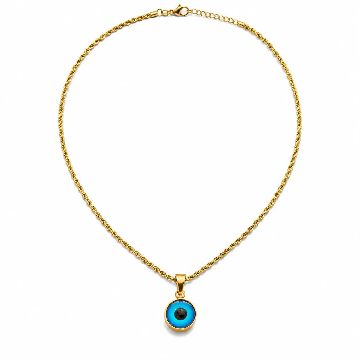 Minimalist Blue Evil Eye Pendant Necklace for Women Men, Gold Rope Chain Fashion Jewelry
