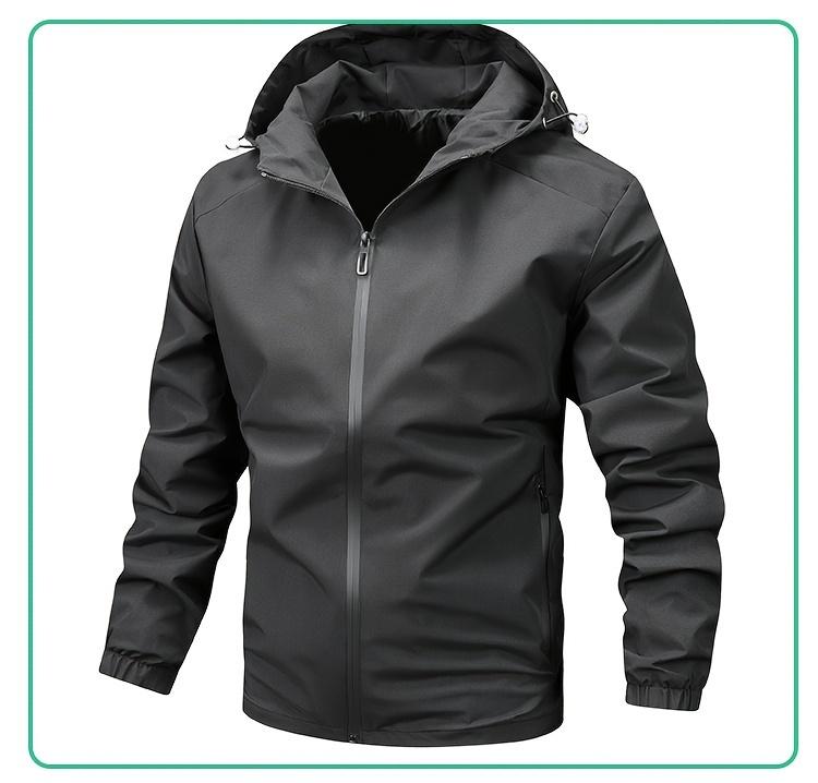 Solid Color Men's Long Sleeve Zip Up Windproof Hooded Sports Jacket For Spring Fall Outdoor, Hiking Running Cycling