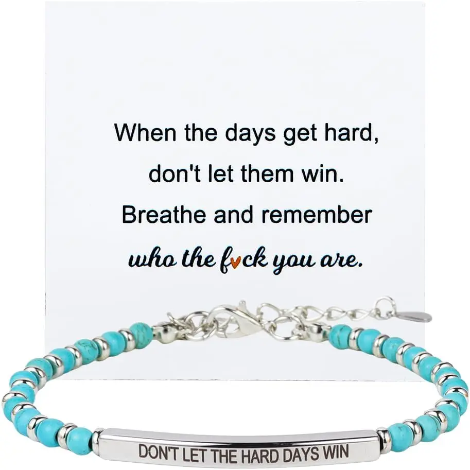 Dont Let The Hard Days Win Bracelet Adjustable Black Obsidian Beaded Stretch Bracelet Tube Engraved Band Inspirational Bracelets for Women Men Motivational
