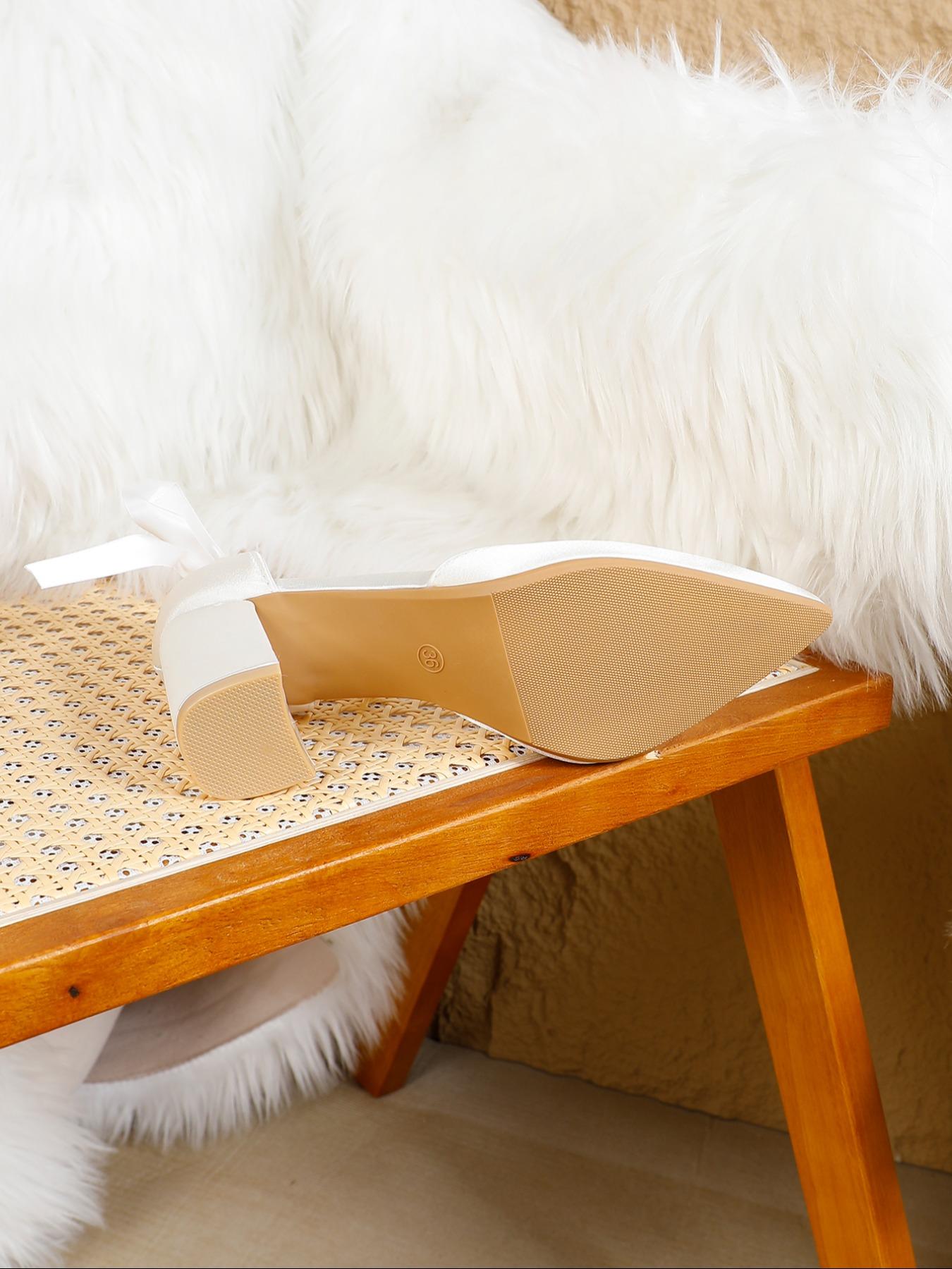 Women's Elegant Pearl & Bowknot Decorated High Heel Shoes, Trendy Pointed Toe Heels, Fashionable Heels for Party & Daily Wear, Classy, Rubber