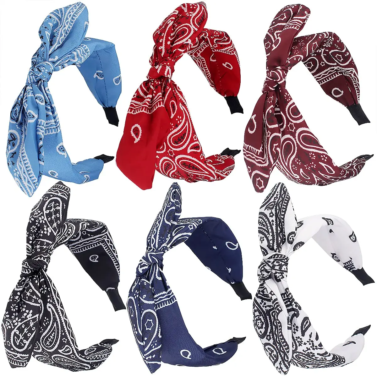 Bandana Headbands for Women Paisley Knotted Bow Headband 6 count | Cute  Ear Hair Bows for Women Handkerchief Headband  Bandana for Women Headwraps Hair Accessories for Women Girls