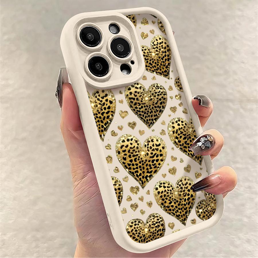Phone Case - 1pc Leopard Print Golden Heart Phone Case Suitable for Apple iPhone 17 E Air Pro ProMax iPhone16 15 14 Plus 13 12 Mini 11 X XS XR Antidrop Shock Proof All Inclusive Lens Protection Light Luxury Style