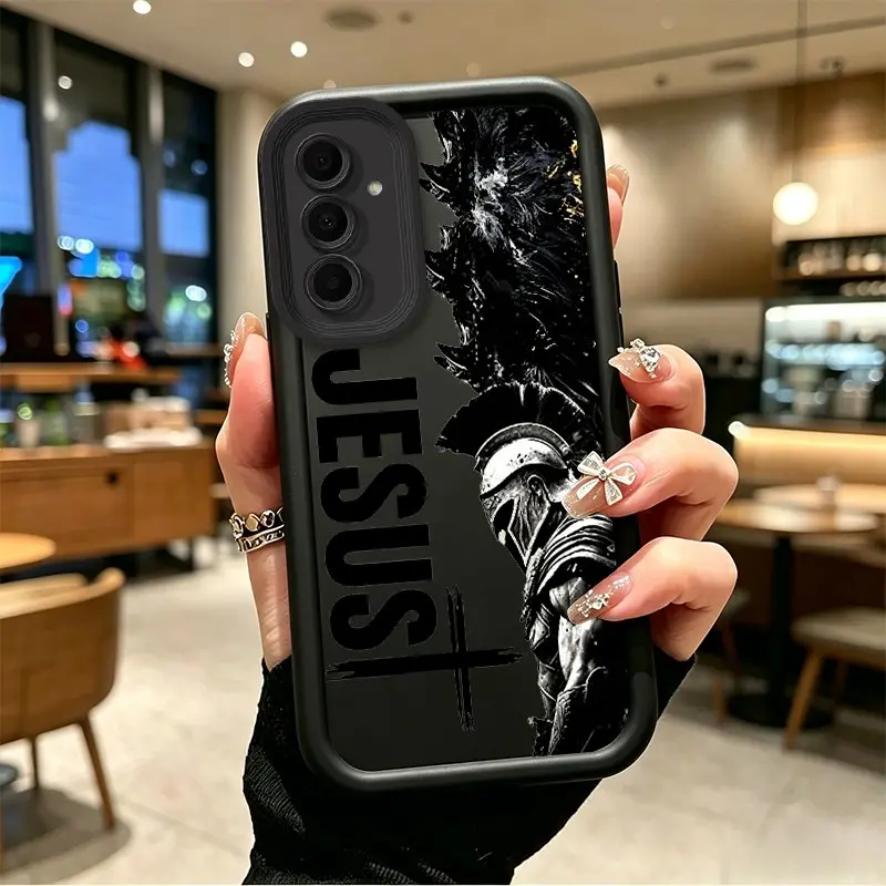 Phone case for Samsung GALAXY A14 A15 A16 A17 A34 A35 A36 A54 TPU Gift Shockproof Jesus Warrior Cross Print Phone Case Drop-Resistant Protection Celestial Eye Layered Phone Case BOJTMFIK