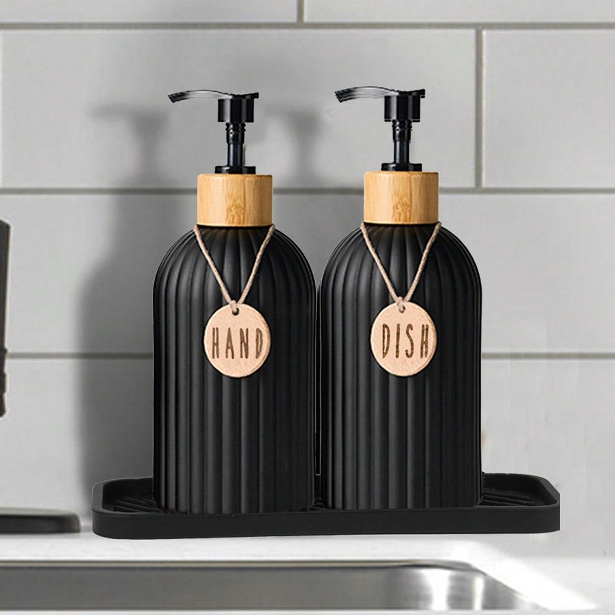 2pcs/set Wavy Design Empty Refillable Bottle & Silicone Tray, Bathroom Lotion Storage Bottle, Soap Container, Soap Canister, Portable Press Type Shampoo Dispenser Bottle, Bathroom Accessory, Home Supplies, Soap And Lotion Dispenser Set