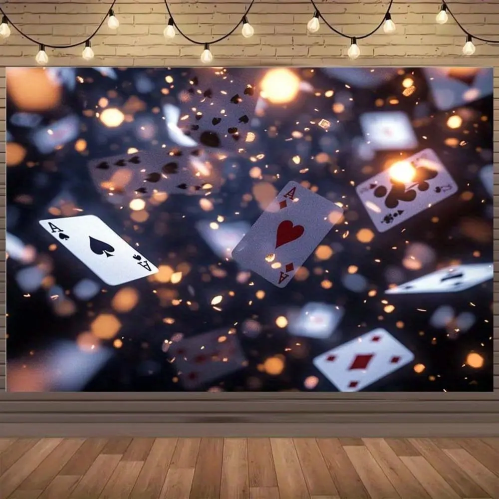 2D Flat, 2D Flat Banner, 1pc Poker Theme Backdrop with Playing Cards, Sparkling Lights, and Floating Effects for Event Decoration or Photography - Suitable for Prop Party Decoration Background Banners Are Suita