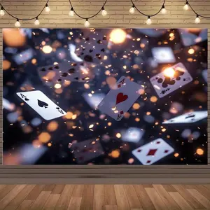 2D Flat, 2D Flat Banner, 1pc Poker Theme Backdrop with Playing Cards, Sparkling Lights, and Floating Effects for Event Decoration or Photography - Suitable for Prop Party Decoration Background Banners Are Suita