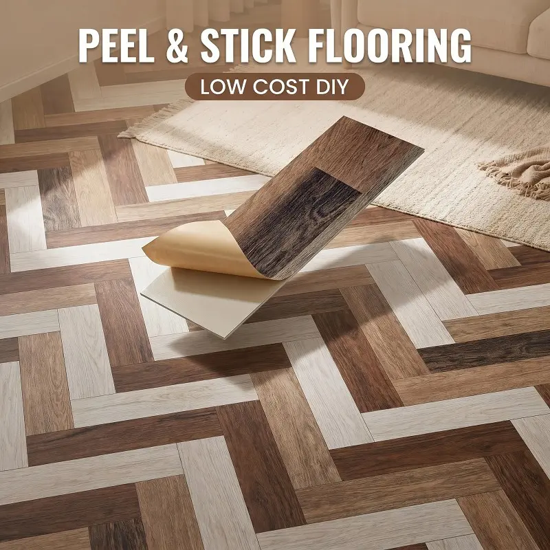 Peel & Stick Wood Vinyl Flooring Planks, No Glue Residue, Waterproof, Moisture Proof Floor, Self Adhesive, DIY Quick Renovation for Apartments, Bathrooms, Kitchens