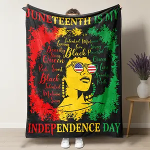 Retro Juneteenth Black Queen Melanin Queen Text Art Printed Plush Blanket, Premium Breathable Flannel Throw Suitable For Living Room Bedding, Man Cave Decor And Juneteenth Keepsake Gift