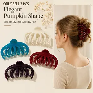 3 PCS Pumpkin Hair Claw Clip, Elegant and Wide Pumpkin Hair Claw Shark Clip for Women, Matte High-End Style, Strong Hold No-Slip, Pumpkin Hair Claws Clip for Thick/Long/Curly Hair, Durable for Everyday Use Gift