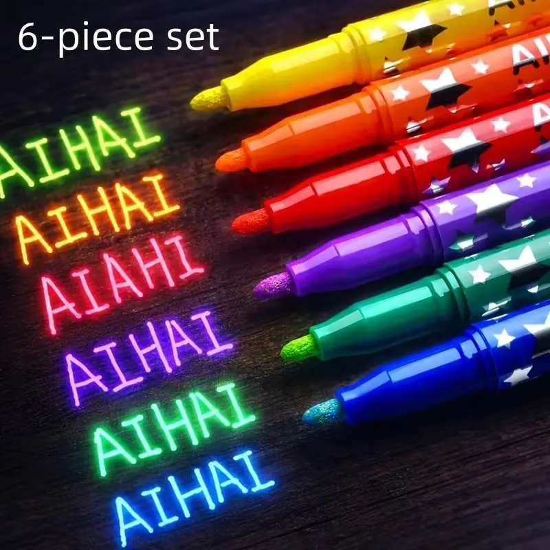 6-Pack Glow-In-The-Dark Highlighter Set, Fluorescent Color Markers for Drawing, Journaling, Poster Making, DIY Crafts, Scrapbooking, Art Supplies