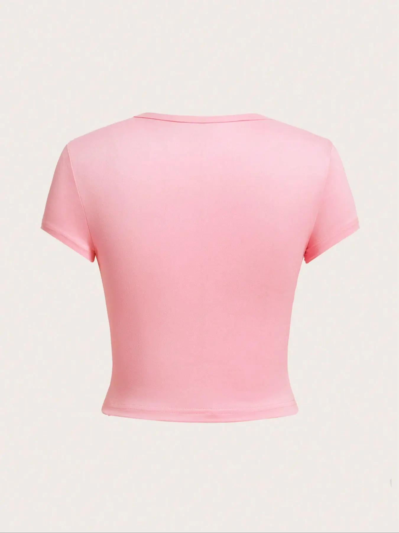 Women's Letter & Heart Print Round Neck Crop Tee, Casual Short Sleeve T-shirt, Summer Clothes, Women's Top for Daily Wear, Womenswear