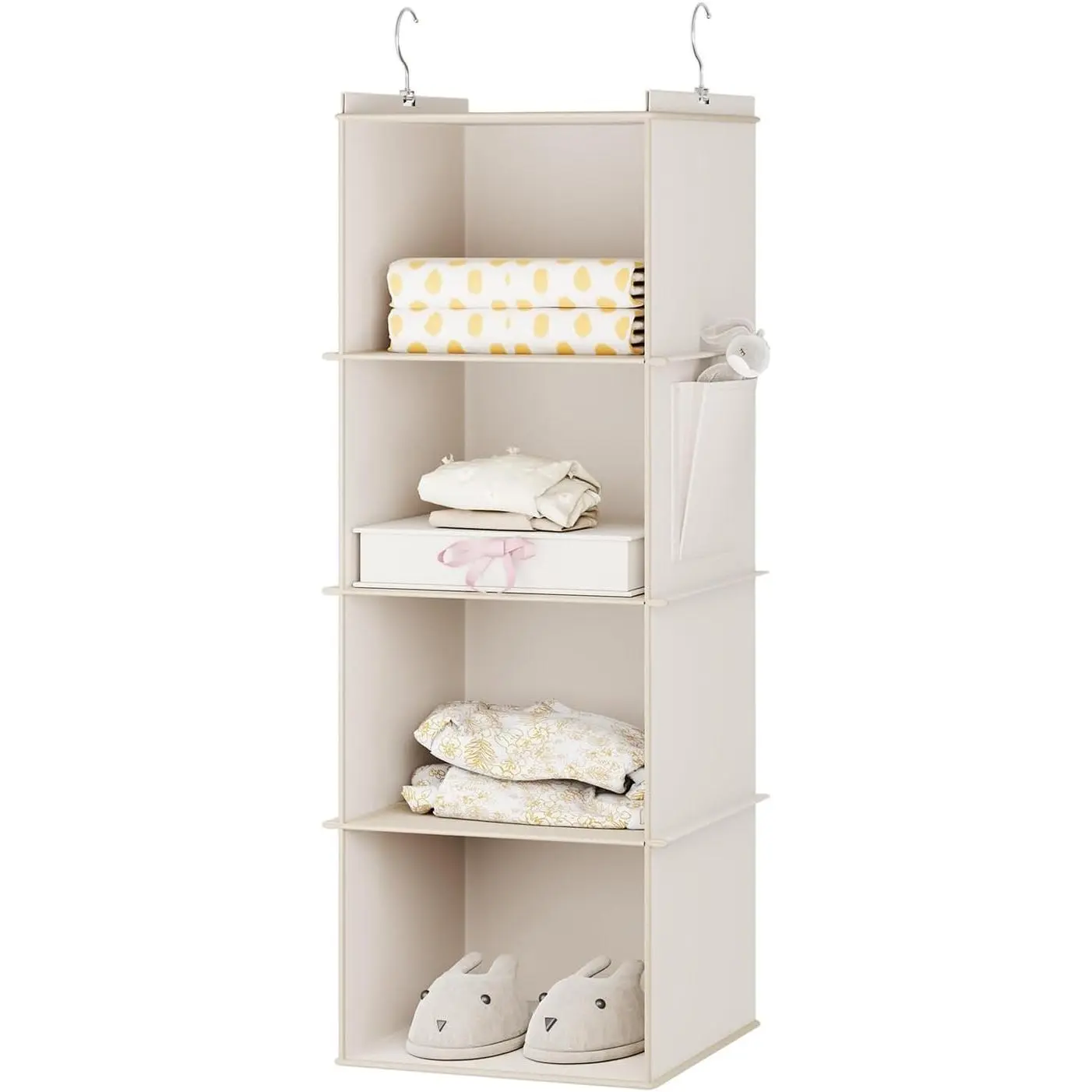 Bamboo Hanging Closet Organizer - 4-Shelf Indoor Furniture Storage Solution, Beige