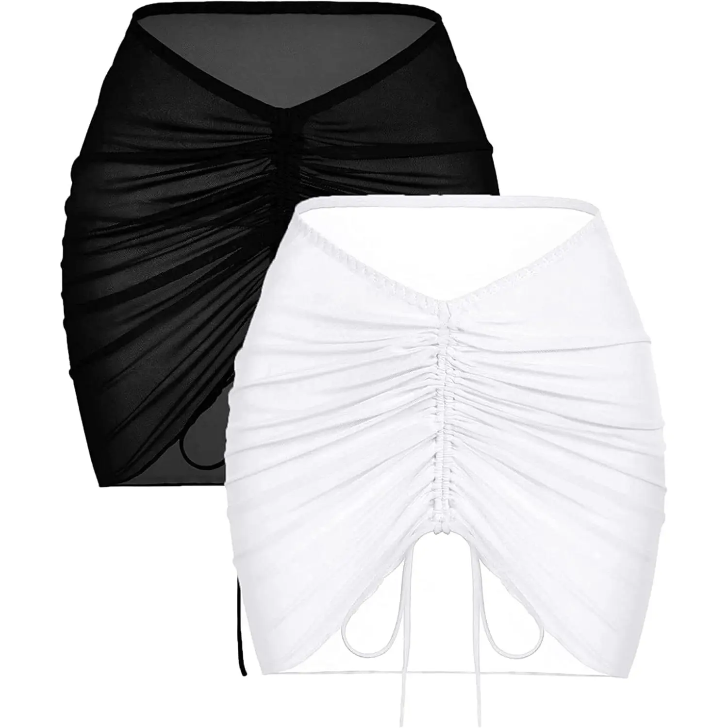 Women's 2-Piece Pro-Skin Sheer Mesh Beach Swimsuit Coverup, Drawstring Skirt Wrap for S-XXL Sizes (Gift, Fits Swimwear & Bathing Suits), Swimwear Coverups