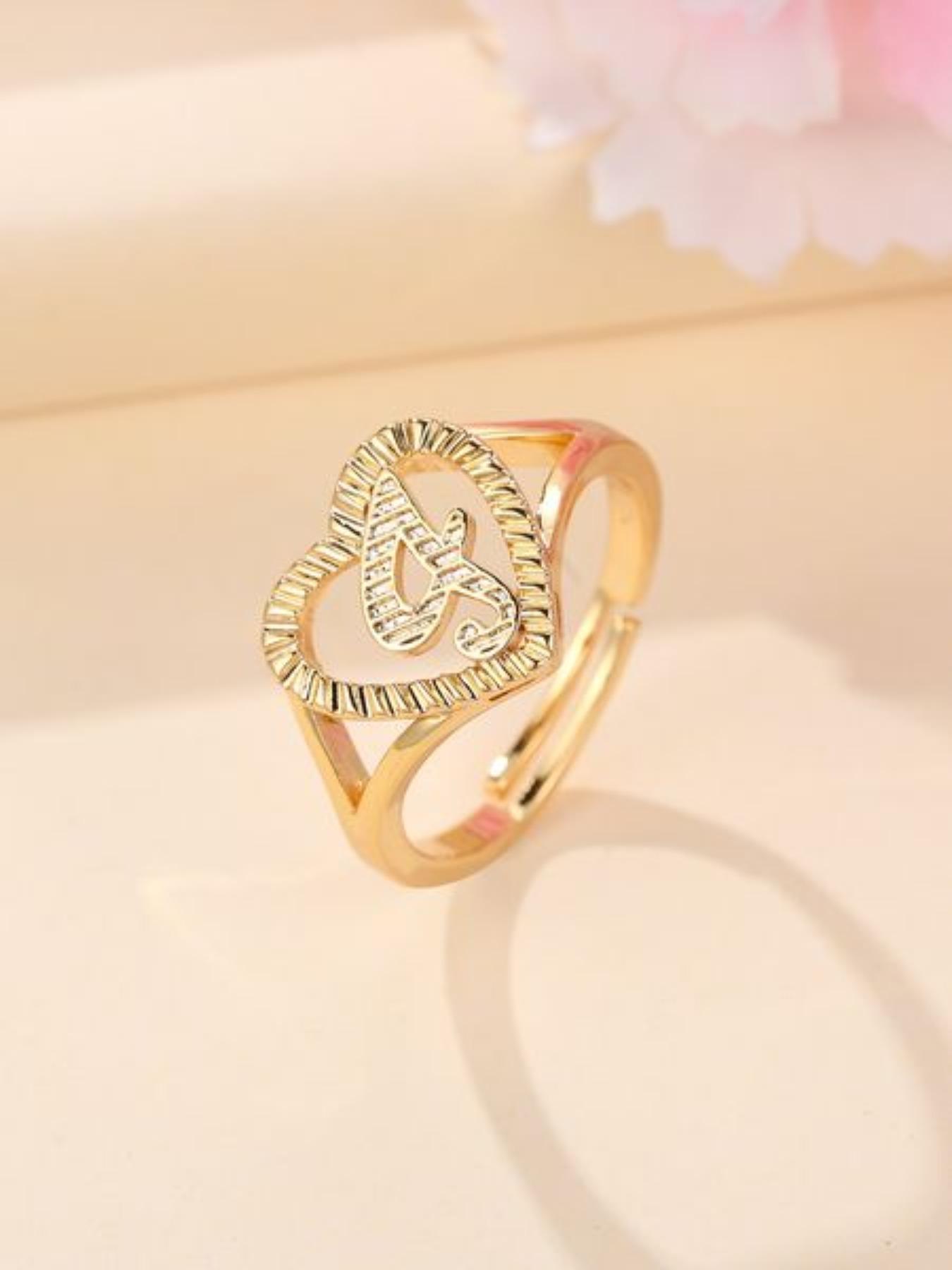 Fashion Heart Shaped Hollow Out Letter Design Cuff Ring, Texture Metal Decor Ring, Fashion Accessories For Women & Girls