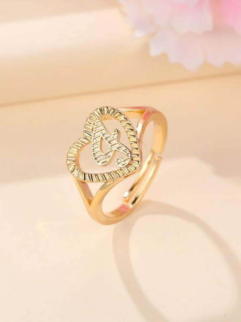 Fashion Heart Shaped Hollow Out Letter Design Cuff Ring, Texture Metal Decor Ring, Fashion Accessories For Women & Girls