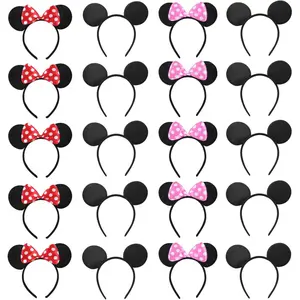 Mouse Ear Hair Headbands (20 PCS, 3 Colors) - Fashion Hair Accessories for Birthday Parties, Theme Park Events