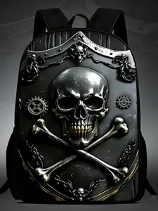 Gothic Pirate Style Vintage Backpack, Skull and Crossbones Print, Large Capacity, Dark Street Fashion, Casual Daily Use, 2D Flat Print, Dual Shoulder Bag