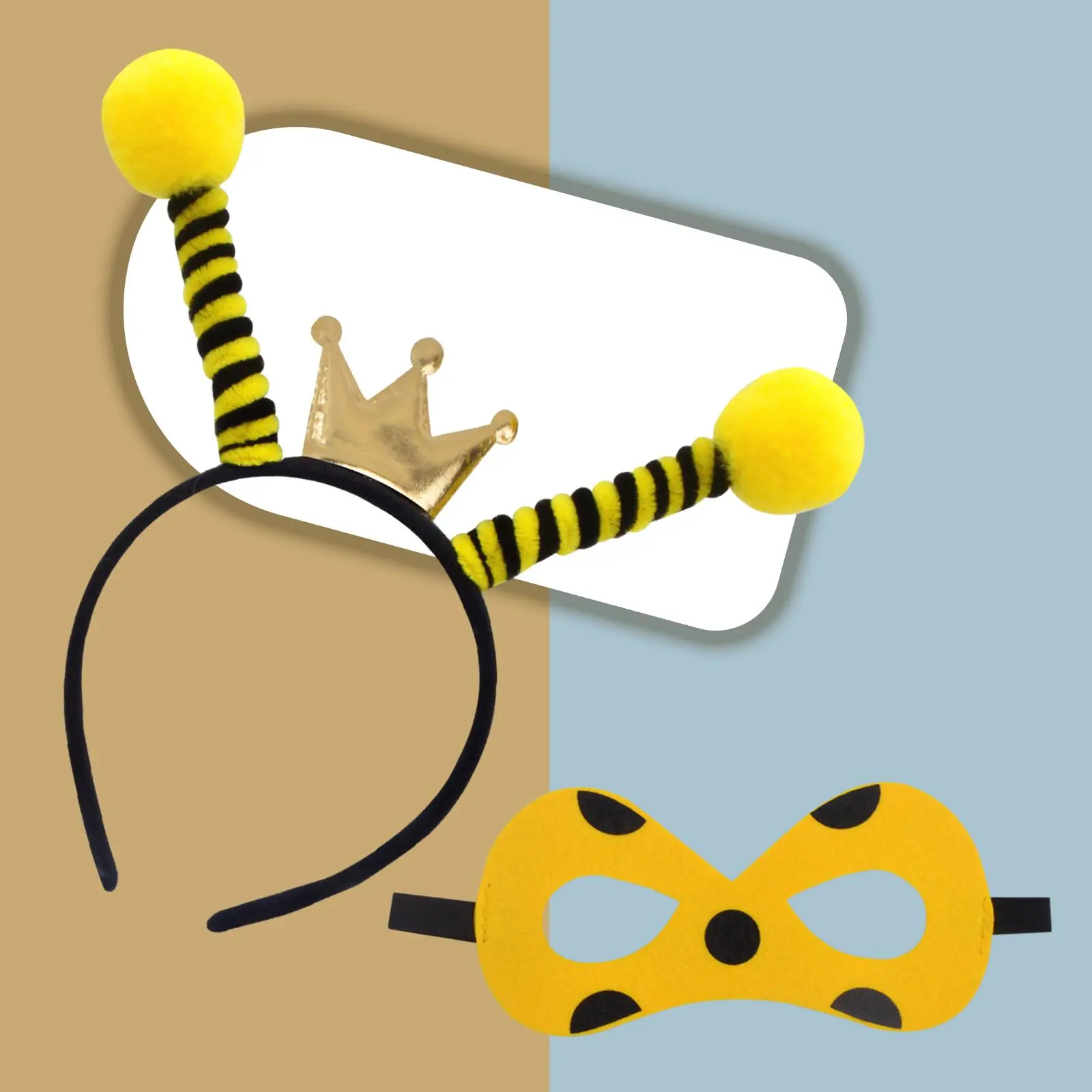 Bee Antenna Headband and Masks Set Bumblebee Crown Antenna Boppers Hairband with Bee Eyemask Costume Accessories for Women Men Teens Halloween Cosplay Party Favor
