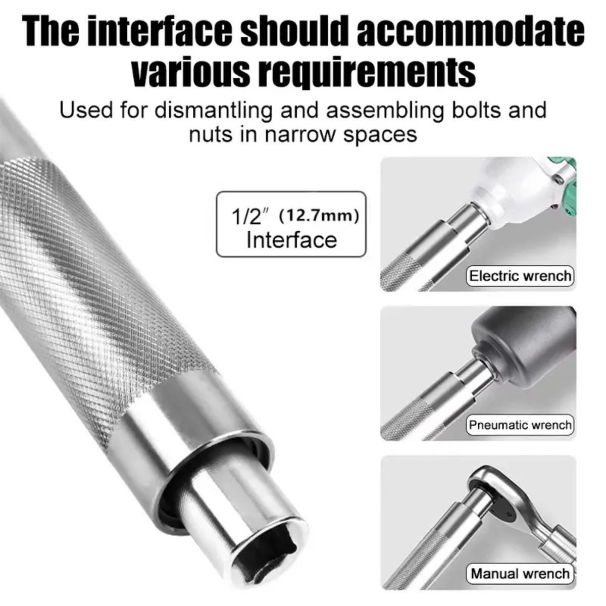 1/2" Offset Extension Wrench Flexible Extension Bar Multifunctional Universal Impact Wrench Tool for Car Repair Shop Workshop, knurling Removal Portable