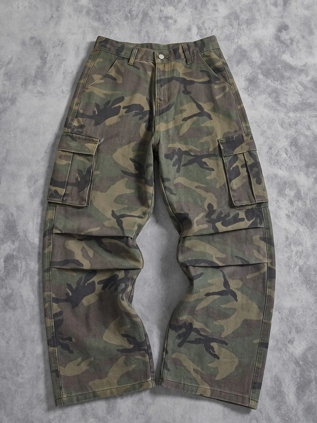 Men's Camouflage Work Pants, Loose-Fit Straight Leg Casual Streetwear, Multi-Pocket Denim Jeans, All Seasons Comfort