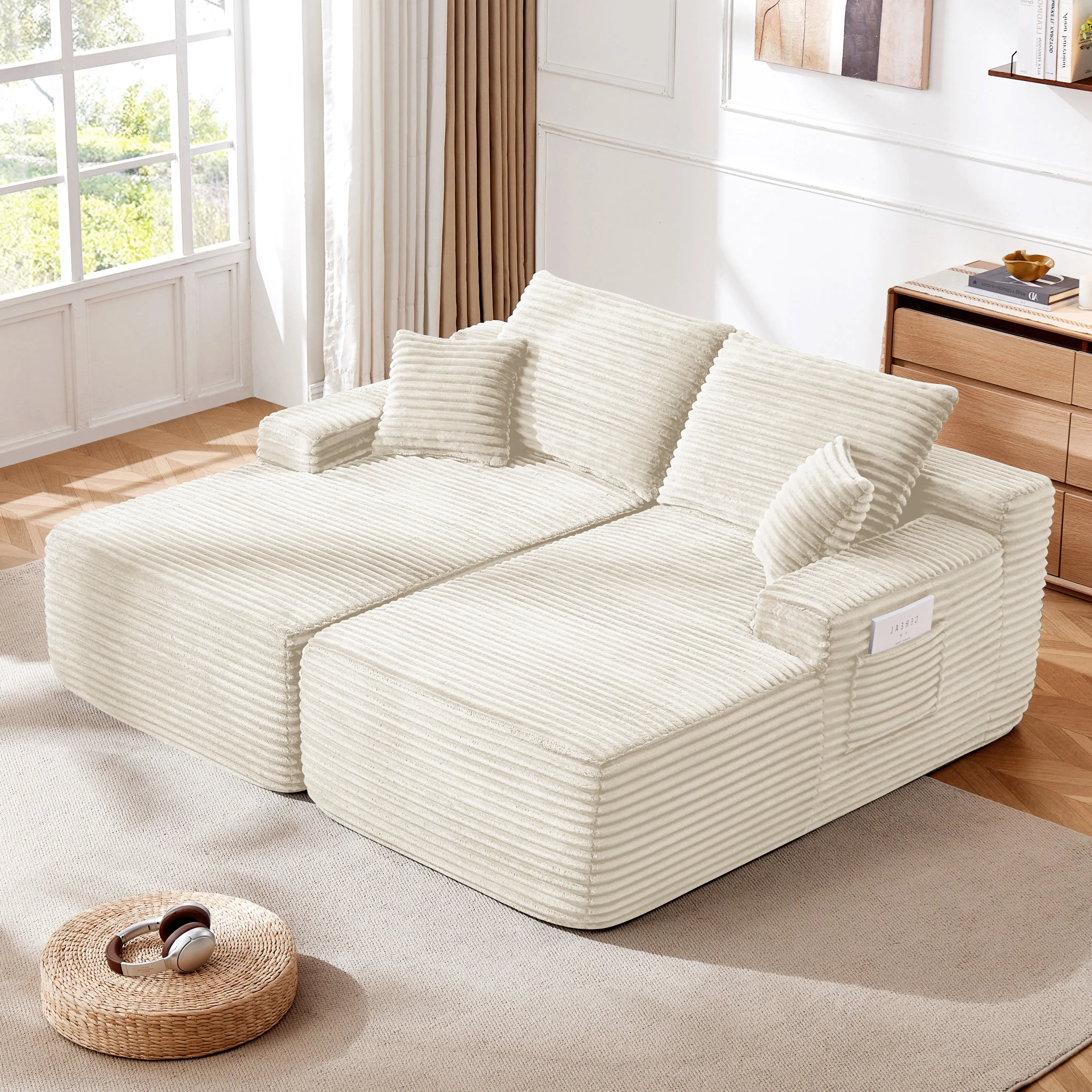 ARCH 76" Cloud Sectional Couch L-Shape Chaise with Double Chaise Lounge Deep Seat 2 Seater Sofa for Living Room Plush Fabric Beige No Assembly Required, Beige Color Options, Fabric/Foam+Spring Material, 2 Seat Seat Count, Product Dimensions: 66.00
