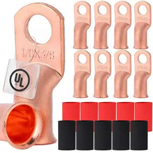 10pcs 1/0 AWG-3/8 Battery Lugs,Heavy Duty Wire Lugs,Ring Terminals,Battery Cable Ends,0 Guage terminals,Battery Terminal Connectors with 10pcs 4:1 Heat Shrink Tubing