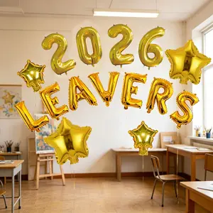 17-Piece Graduation-Themed Foil Balloon Set, Includes 16-Inch '2026' Numeral and 'leavers' Letter Balloons, Ideal for Parties