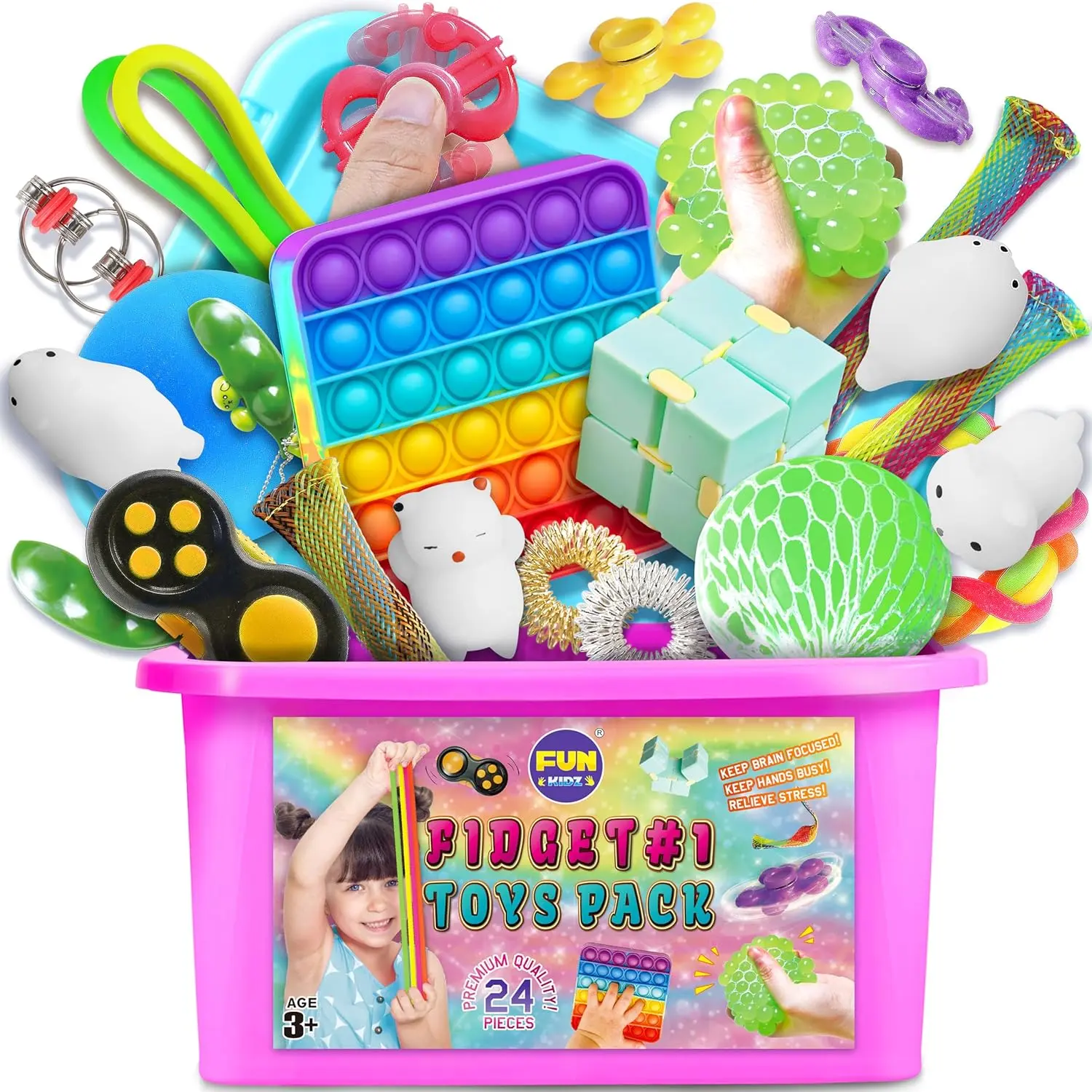 Fidget Box for Girls Boys, Mystery Sensory Fidget Pack Toys for Stress Relief Kids Party Favors Gift Classroom Prizes Travel Camping with Portable Case