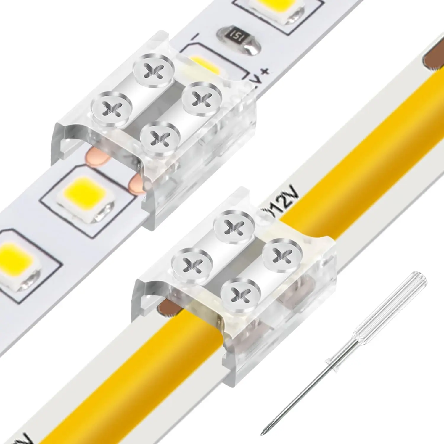 12Pack 2Pin 10mm LED Connector Strip to Strip | Solderless Transparent 10mm LED Strip Connector with , for COB/SMD 5V 12V 24V 36V Single Color LED Strip Lights