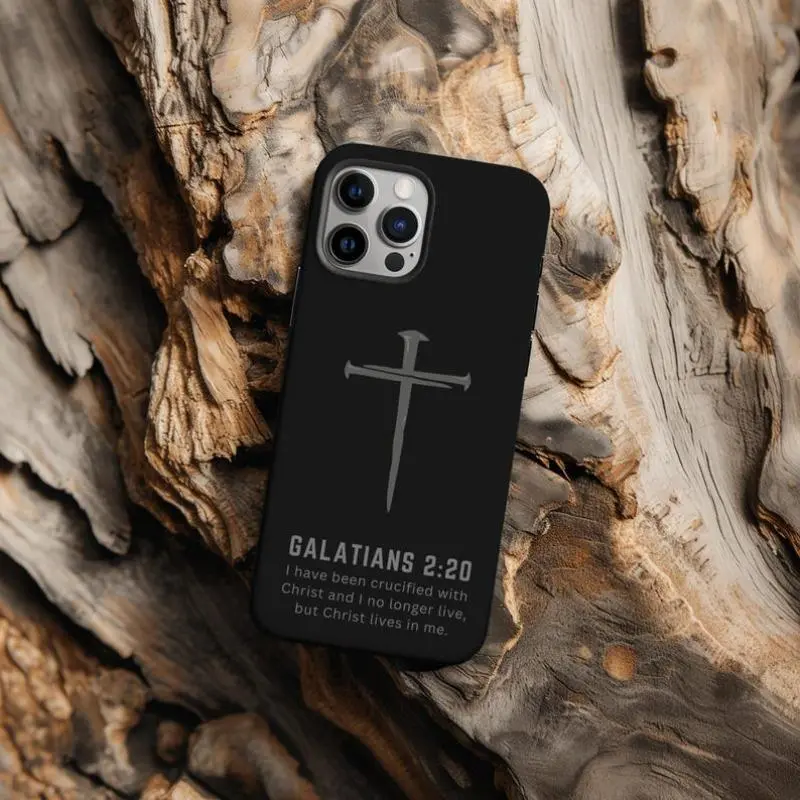 Durable Shockproof Polycarbonate Bible Verse Smartphone Case with 3-Nail Cross, Lightweight Handheld Protector with Raised Bezels for iPhone 11/12/13/14/15/16/17 Pro, ProMax, Plus, Air Devices