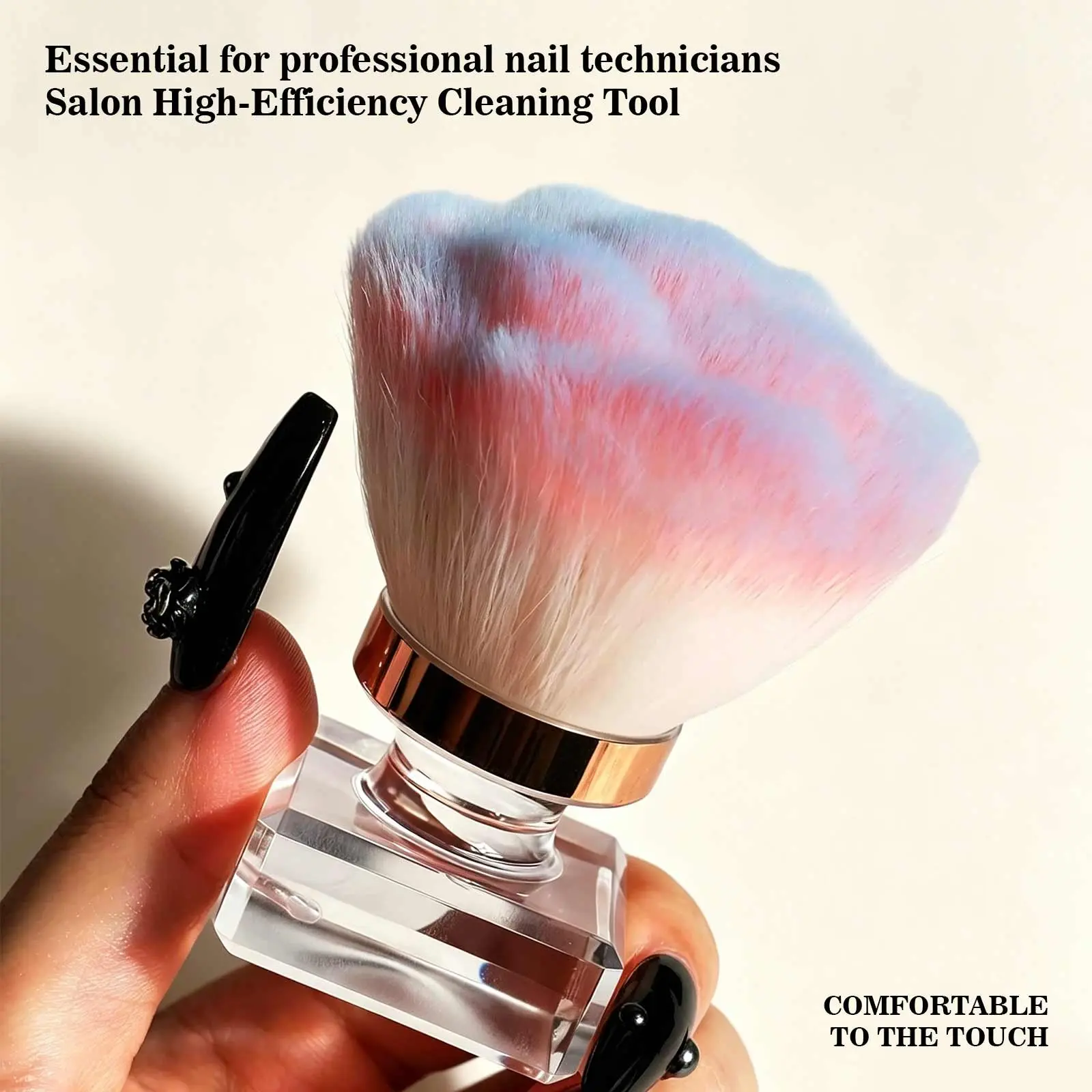 1PC Portable Gradient Soft Bristle Gentle Nail Dust Brush with Transparent Protective Case, Clear Acrylic Base Lint Free Manicure Cleaner Brush for Acrylic Nail Powder Remover, DIY Nail Art Salon Supplies, Finger Nail Brush, Nail Tools
