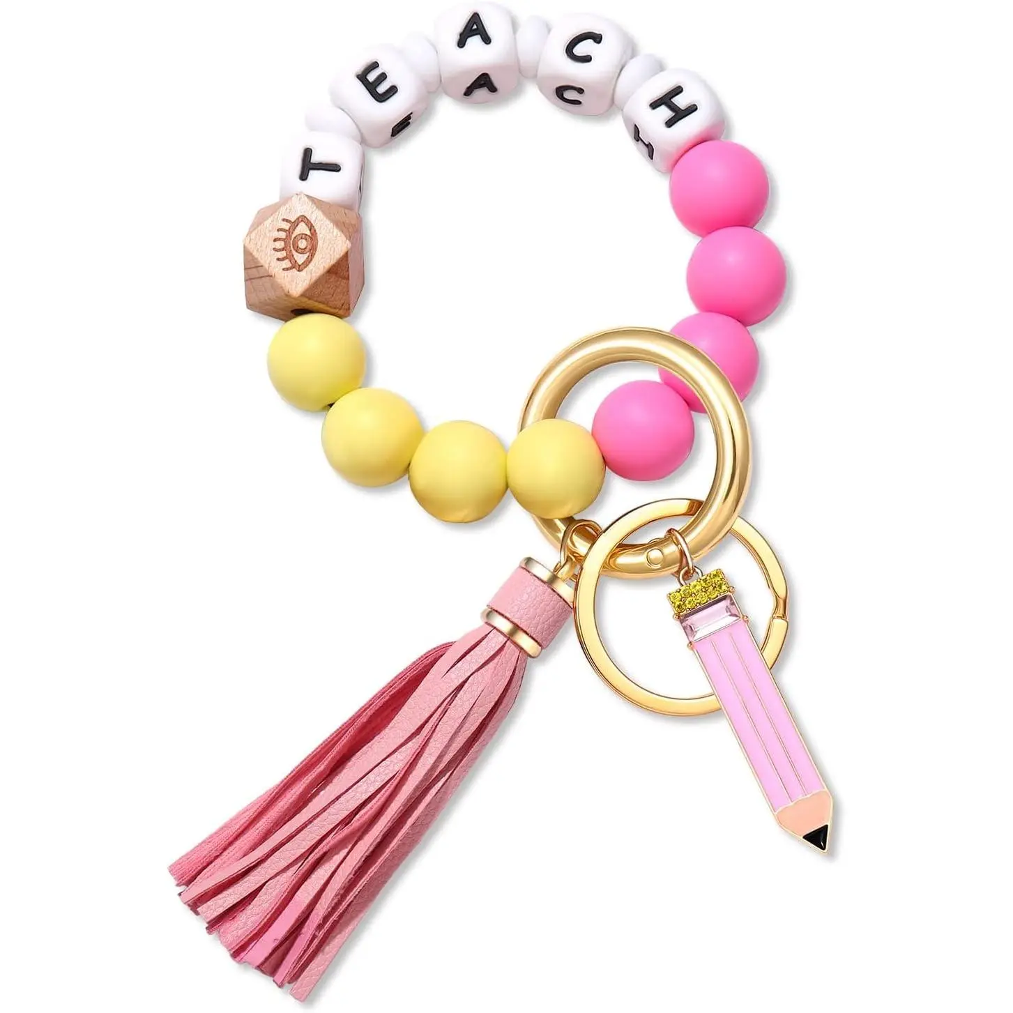 Silicone Bracelet Keychain Wristlet Bangle Keyring with Tassel - Portable House Car Keys Ring Holder(Gift)