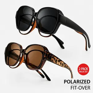 2 Pack Fit-Over Oversized Retro Sunglasses for Men Women • Slide Over Prescription Glasses Two-Piece Value Bundle Polarized Driving Shades