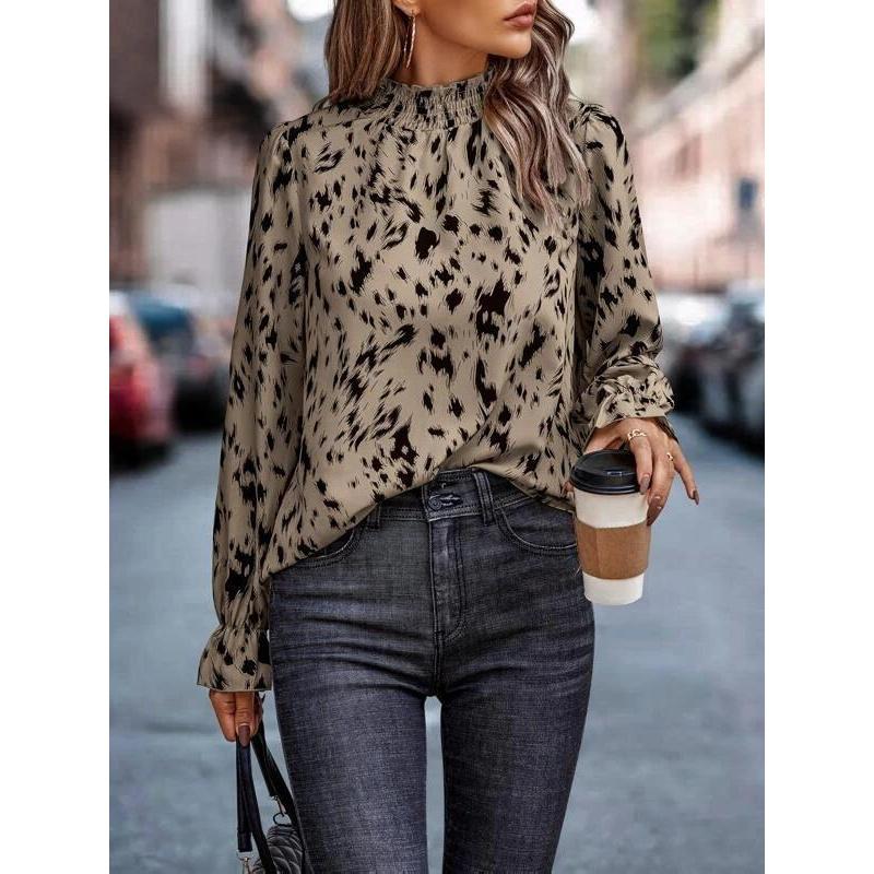 New European and Style Autumn Winter Elegant Polyester Pullover Long Sleeve Half High Collar Loose Fit Women's Shirt