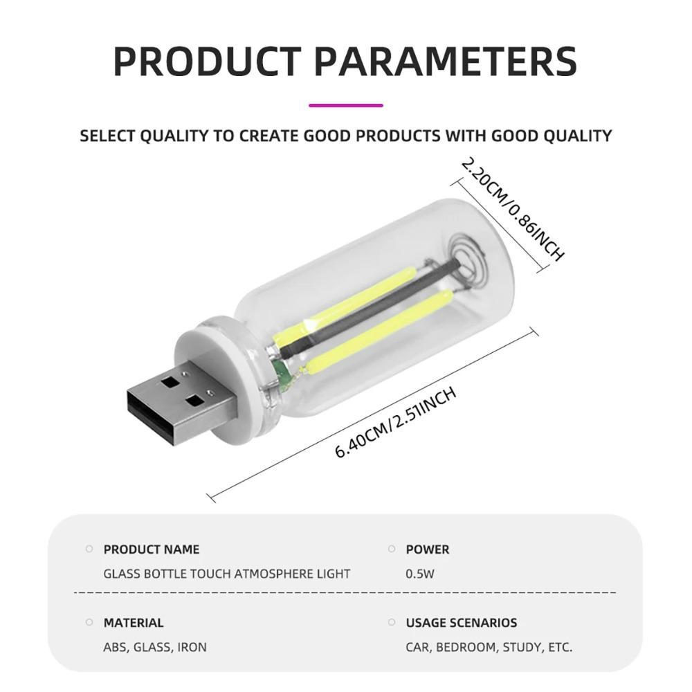 USB Touch Control Transparent LED Night Light, Car Atmosphere Lamp, Edison Bulb, Incandescent LED Filament Bulb, DIY Car Decoration, Adjustable Atmosphere Light
